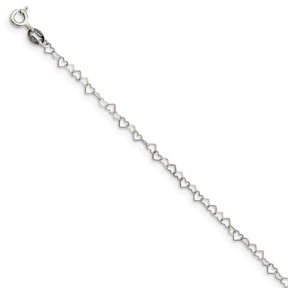 3.5mm, Sterling Silver Heart Link Chain Bracelet, 7 Inch